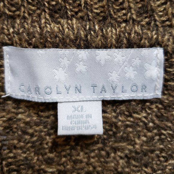 Carolyn Taylor Sweater Womens XL Acrylic Brown Cowl Neck Cable Knit Flare Hem - Picture 6 of 7